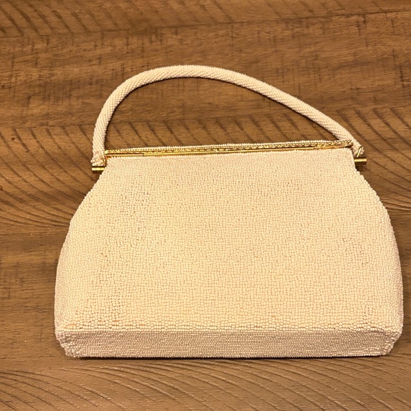 Floral Beaded Cream Clutch